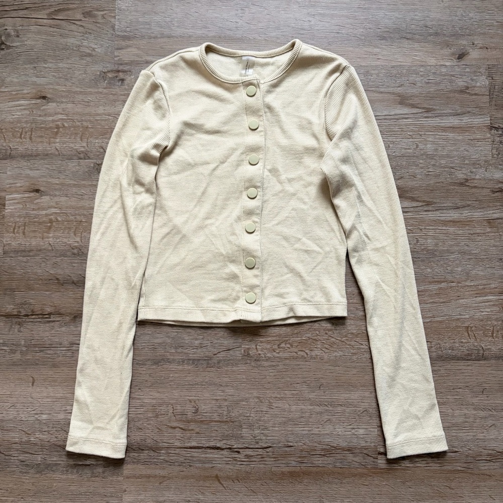 Outdoor Voices Cream Long Sleeve Button Front Top